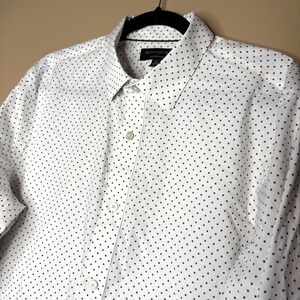 Banana Republic Mens Non-Iron Slim Fit Polka Dot Button Down Shirt White Large